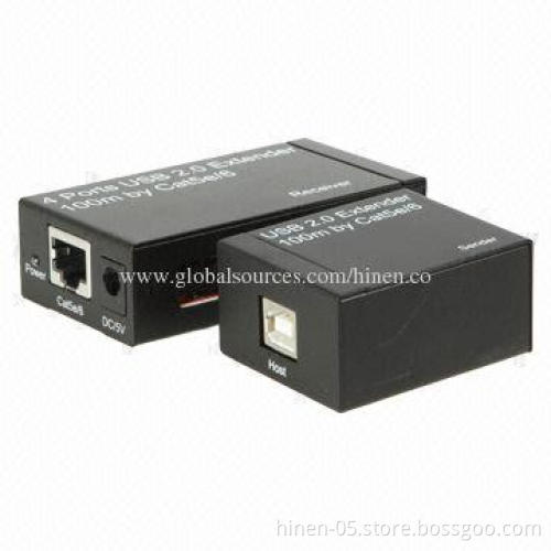 4-port USB2.0 Extender, 100m by Cat5e/6, Can Work with Cat5e/6 Cable Up to 100 Meters